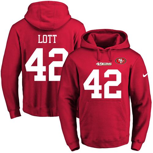 Nike 49ers #42 Ronnie Lott Red Name & Number Pullover NFL Hoodie